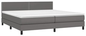 Κρεβάτι Boxspring με Στρώμα Γκρι 200x200 εκ. Συνθετικό Δέρμα - Γκρι