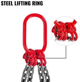 VEVOR 4 Legs Chain Sling with Sling Hook G80, 8MM X 1M Lifting Chain Slings, Chain Hanging with Shortners Crane Grade 80 4T/ 8800LBS, Heavy Duty Lifting Chain Sling with Hooks