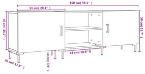 Έπιπλο Τηλεόρασης Γυαλ. Λευκό150x30x50εκ.Επεξεργασμένο Ξύλο - Λευκό