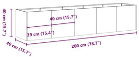 Ζαρντινιέρα 200x40x40 εκ. από Γαλβανισμένο Ατσάλι - Ασήμι