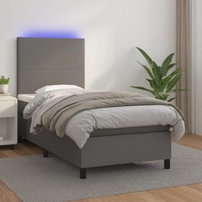 ΚΡΕΒΑΤΙ BOXSPRING ΜΕ ΣΤΡΩΜΑ &amp; LED ΓΚΡΙ 90X200 ΕΚ. ΣΥΝΘ. ΔΕΡΜΑ 3135805