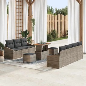 vidaXL Σετ Καναπέ Κήπου με μαξιλάρι 10 pcs Γκρι Πολυ ράταν