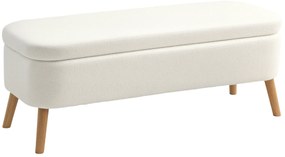 HOMCOM Σκαμπό αποθήκευσης, σκαμπό με 65 L αποθηκευτικό χώρο, υποπόδιο, ύφασμα fleece, ξύλο καουτσούκ, αφρός, 120 x 42 x 45 cm, κρεμ λευκό