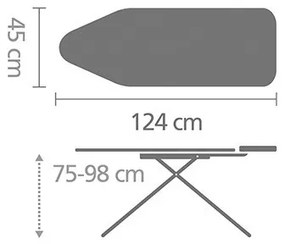 Τραπέζι σιδερώματος Brabantia C 1003374, 124x45 cm, 7 θέσεις ρύθμισης, υποδοχή γεννήτριας ατμού, Λευκό/γκρι