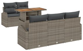 vidaXL Σετ Καναπέ 6 Τεμαχίων με Μαξιλάρια Γκρι Πολυ Ρατάν