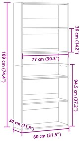 Βιβλιοθήκη με 5 Ράφια Λευκή 80x30x189 εκ. Επεξεργασμένο Ξύλο - Λευκό