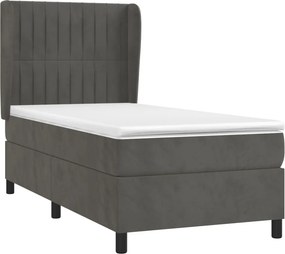 vidaXL Κρεβάτι Boxspring με Στρώμα Σκούρο Γκρι 100x200 εκ. Βελούδινο
