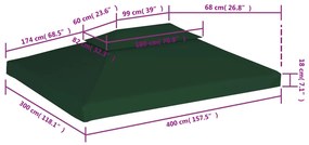 vidaXL Κάλυμμα Ανταλλακτικό για Κιόσκι 310 γρ./μ² Πράσινο 3 x 4 μ.