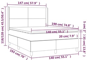 vidaXL Κρεβάτι Boxspring με Στρώμα Γκρι 140x190εκ. από Συνθετικό Δέρμα