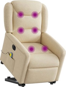 vidaXL Πολυθρόνα Μασάζ Ηλεκ. Ανακλινόμενη με Ανύψωση Κρεμ Υφασμάτινη