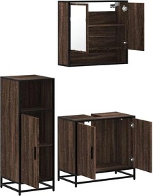vidaXL Σετ Επίπλων Μπάνιου 3 Τεμαχίων Καφέ Δρυς από Τεχν. Ξύλο