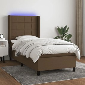 3138272 vidaXL Κρεβάτι Boxspring με Στρώμα &amp; LED Σκ.Καφέ 80x200 εκ. Υφασμάτινο Καφέ, 1 Τεμάχιο