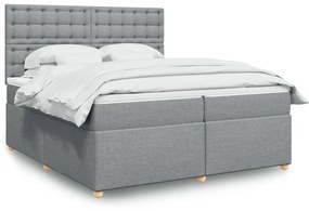 Κρεβάτι Boxspring με Στρώμα Ανοιχτό Γκρι 200x200 εκ. Υφασμάτινο - Γκρι