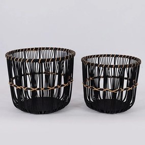 Καλάθια Ψάθινα 819-00362 (Σετ 2τμχ) Φ32x28cm/ Φ27x25cm Black Estheti Home Ψάθα
