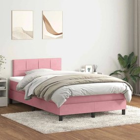 vidaXL Κρεβάτι Boxspring με Στρώμα &amp; LED ροζ 120x220 cm Βελούδινο
