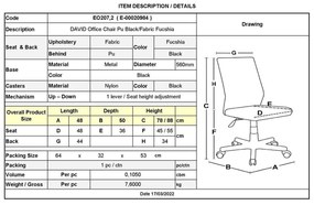 Καρέκλα DAVID γραφείου Pu Μαύρο/Ύφασμα Ροδί 48x50x78/88cm