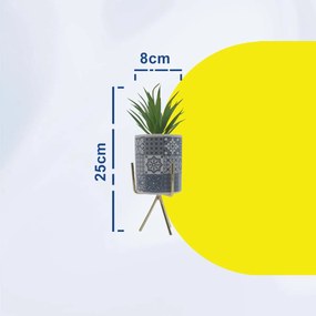 Τεχνητό Φυτό σε Κεραμικό Ethnic Γλαστράκι και Μεταλλική Βάση 8x25cm - Γκρι