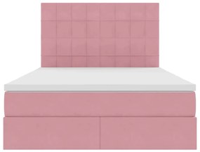 vidaXL Κρεβάτι με αποθηκευτικό χώρο και LED Ροζ 140 x 190 cm Βελούδο