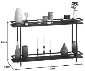 Κονσόλα μεταλλική με γυάλινη επιφάνεια Matly σε μαύρη απόχρωση 120x24x74εκ