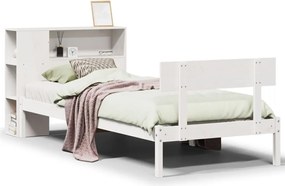 vidaXL Κρεβάτι Βιβλιοθήκη Χωρίς Στρώμα Λευκό 75x190 εκ Μασίφ Πεύκο