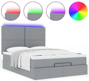vidaXL Οθωμανικό κρεβάτι με στρώμα & LEDs Ανοιχτό γκρι ύφασμα