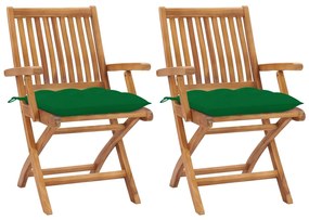 3062426 vidaXL Καρέκλες Κήπου 2 τεμ. από Μασίφ Ξύλο Teak με Πράσινα Μαξιλάρια Πράσινο, 1 Τεμάχιο
