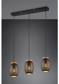 Κρεμαστό Φωτιστικό Οροφής 3xE27 Φυσικό Ξύλο Bidar Trio Lighting R31573080 Μαύρο-Χρυσό