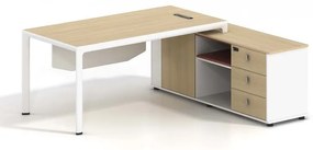 THESIS Γραφείο Δεξιά Γωνία, Απόχρωση Beech - Άσπρο 180x80x75/160x40x65cm