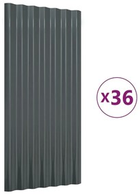 Πάνελ Οροφής 36 τεμ. Ανθρακί 80x36 εκ. Ατσάλινα με Ηλεκτρ. Βαφή - Ανθρακί