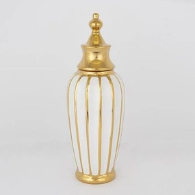 Βάζο Κεραμικό Με Καπάκι 752-20084 12.5x39cm White-Gold Estheti Home Ceramic