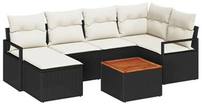 vidaXL Σετ Καναπέ Κήπου με μαξιλάρι 7 pcs Μαύρο Πολυ ράταν