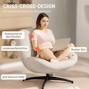 Sessel Wohnzimmer Drehbar Loungesessel mit Breiter Sitzfläche, Integrierter Armlehne, Chenille-Optik, Cremeweiß
