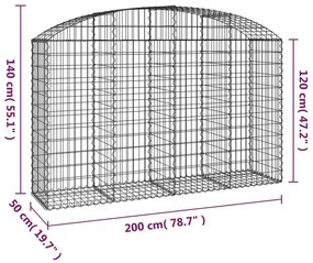 Συρματοκιβώτιο Τοξωτό 200x50x120/140εκ. από Γαλβανισμένο Χάλυβα - Ασήμι