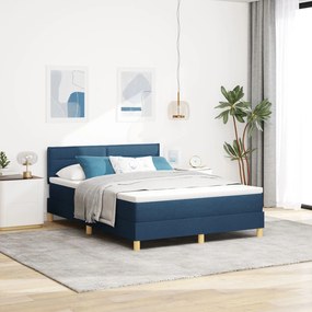 Κρεβάτι με Στρώμα Μπλε 140x190 cm Ύφασμα