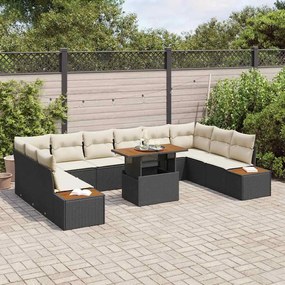 vidaXL Σετ Καναπέ Κήπου με αποθήκευση 11 pcs Μαύρο Πολυ ράταν