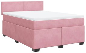 Κρεβάτι Boxspring με Στρώμα Ροζ 160x200 εκ. Βελούδινο - Ροζ