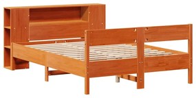 Κρεβάτι Βιβλιοθήκη Χωρίς Στρώμα 140x190 εκ Μασίφ Ξύλο Πεύκου - Καφέ