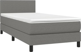 vidaXL Κρεβάτι Boxspring με Στρώμα &amp; LED Σκ.Γκρι 90x190 εκ. Υφασμάτινο