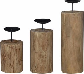 vidaXL Κηροπήγιο 3 pcs Φυσικό Μασίφ ξύλο teak