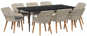 vidaXL Σετ τραπεζαρίας 9 pcs Ανοιχτό γκρι και Μαύρο Large
