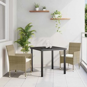 vidaXL Σέτ φαγητού για κήπο με μαξιλάρι 3 pcs Μπεζ Πολυ ράταν