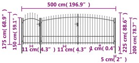 vidaXL Καγκελόπορτα με Λόγχες Μαύρη 5 x 2,25 μ.