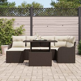 vidaXL Σετ Καναπέ Κήπου με μαξιλάρι 7 pcs Καφέ Πολυ ράταν