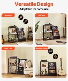 VEVOR 3 Tiers Record Player with LED Light &amp; USB Ports Metal Vinyl Shelf Black