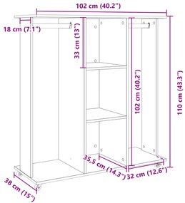 Ντουλάπα με Ροδάκια Καπνιστή Δρυς 102x38x110 εκ. από Επεξ. Ξύλο - Καφέ