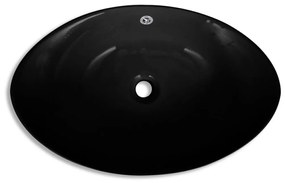 Μαύρος πολυτελής κεραμεικός νιπτήρας με υπερχείλιση Οβάλ 59 x 38,5 cm - Μαύρο