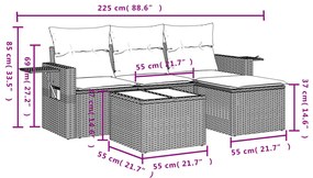 vidaXL Σαλόνι Κήπου Σετ 4 Τεμαχίων Γκρι Συνθετικό Ρατάν με Μαξιλάρια