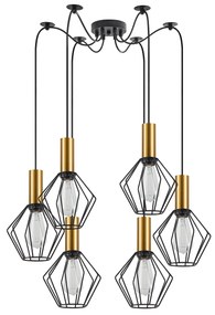 SE21-GM-4-BL6-GR1 ADEPT TUBE Gold Matt Pendant Black Metal Grid+