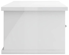 Ράφι Τοίχου με Συρτάρια Γυαλ. Λευκό 60x26x18,5 εκ. Μοριοσανίδα - Λευκό