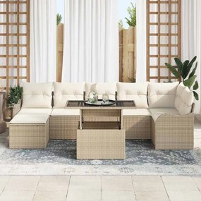 vidaXL Σετ Καναπέ Κήπου με μαξιλάρι 8 pcs Μπεζ Πολυ ράταν